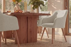Nordischer Stuhl SCANDINAVIA MEISTERSTÜCK beige natur Strukturstoff Massivholzbeine
