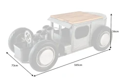 Oldtimer Couchtisch HOT ROD 160cm Stahl Mangoholz mit Stauraum Flaschenhalter massiv