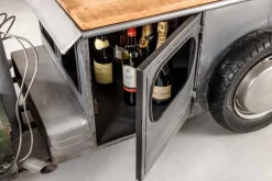 Oldtimer Couchtisch HOT ROD 160cm Stahl Mangoholz mit Stauraum Flaschenhalter massiv