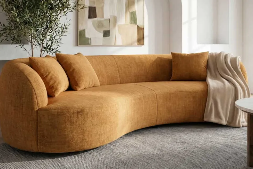 Organisches Sofa ATELIER 230cm senfgelb Samt 3-Sitzer Couch inkl. Kissen