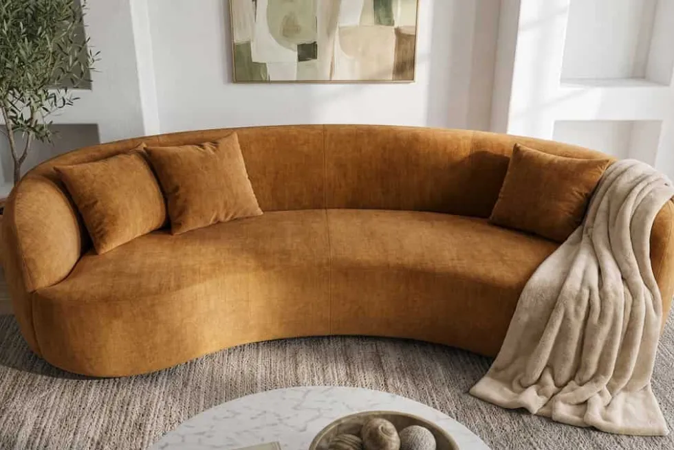 Organisches Sofa ATELIER 230cm senfgelb Samt 3-Sitzer Couch inkl. Kissen