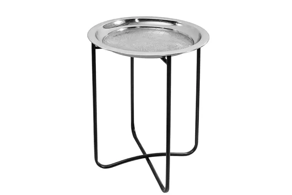 Orientalischer Beistelltisch CASABLANCA 50cm silber schwarz Tablett abnehmbar klappbar