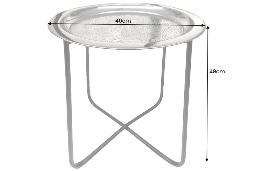 Orientalischer Beistelltisch CASABLANCA 50cm silber schwarz Tablett abnehmbar klappbar