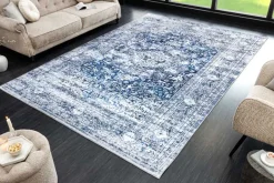 Orientalischer XXL Teppich OLD MARRAKESCH 350x240cm grau blau Flachgewebe