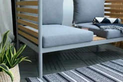 Outdoor Balkonlounge 2-Sitzer COCOONING anthrazit Aluminium Holz mit Hocker wetterfest