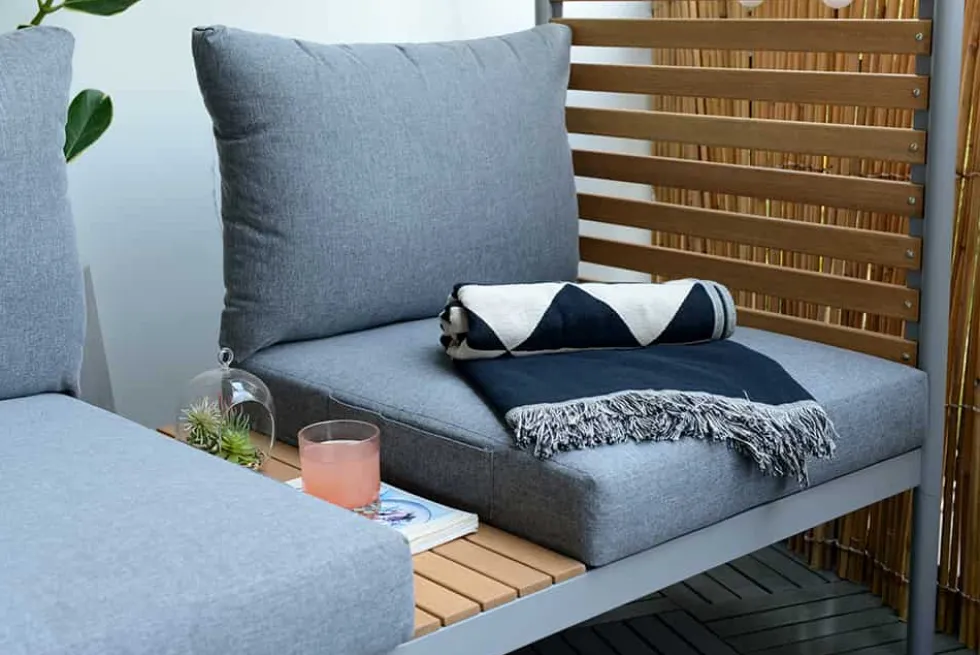 Outdoor Balkonlounge 2-Sitzer COCOONING anthrazit Aluminium Holz mit Hocker wetterfest