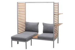 Outdoor Balkonlounge 2-Sitzer COCOONING anthrazit Aluminium Holz mit Hocker wetterfest