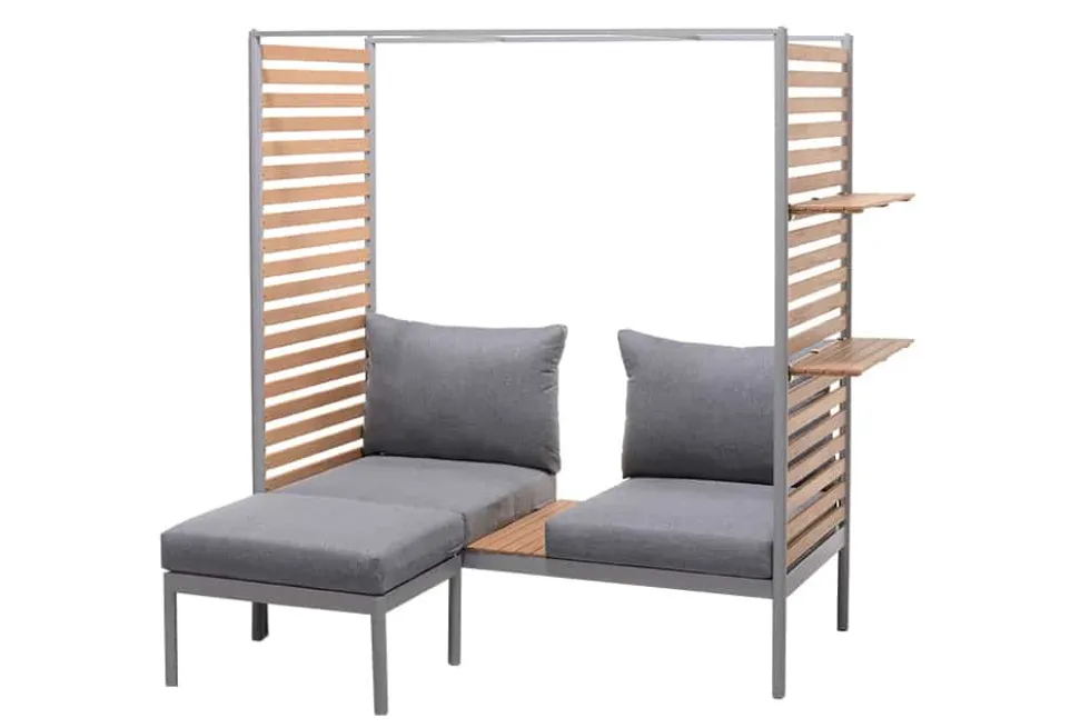 Outdoor Balkonlounge 2-Sitzer COCOONING anthrazit Aluminium Holz mit Hocker wetterfest