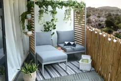 Outdoor Balkonlounge 2-Sitzer COCOONING anthrazit Aluminium Holz mit Hocker wetterfest