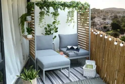 Outdoor Balkonlounge 2-Sitzer COCOONING anthrazit Aluminium Holz mit Hocker wetterfest