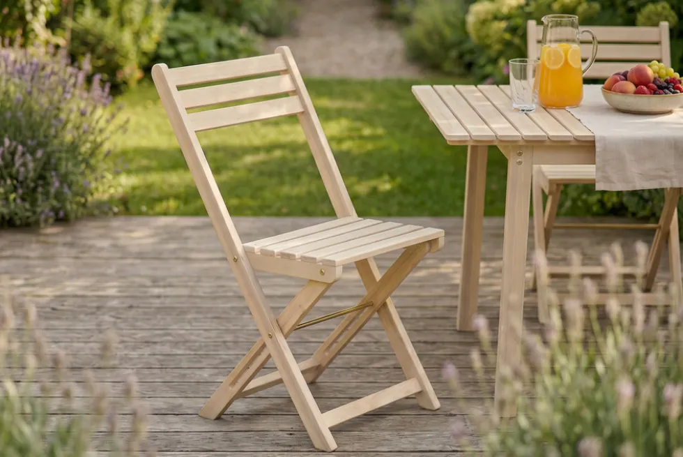 Outdoor Balkonstuhl BALI natur hell Akazienholz klappbar wetterfest Gartenstuhl