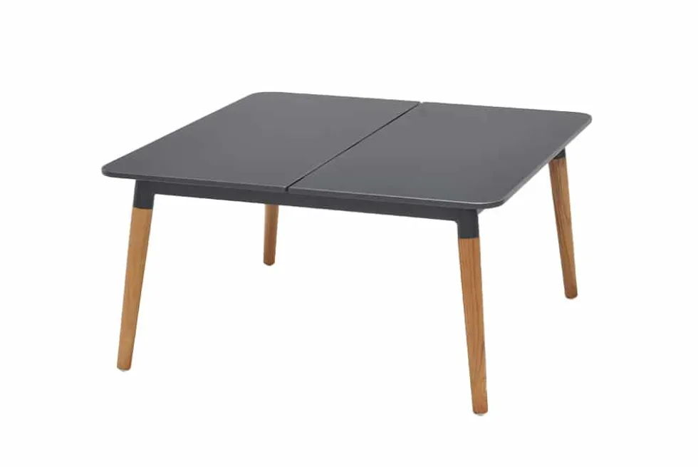 Outdoor Beistelltisch IPANEMA 80cm anthrazit Aluminium Teakholz wetterfest Gartentisch