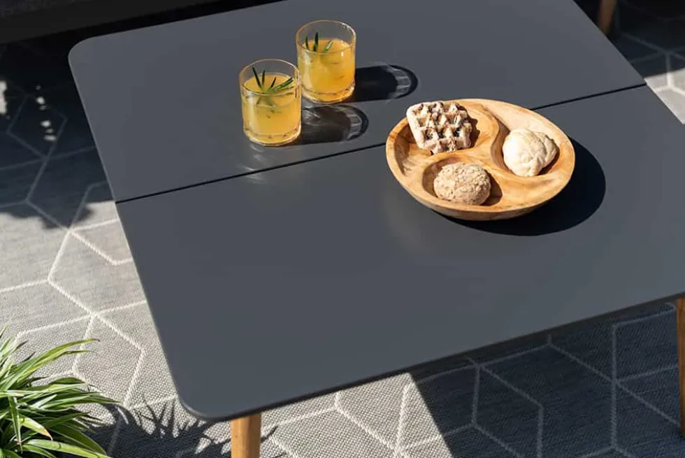 Outdoor Beistelltisch IPANEMA 80cm anthrazit Aluminium Teakholz wetterfest Gartentisch