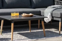 Outdoor Beistelltisch IPANEMA 80cm anthrazit Aluminium Teakholz wetterfest Gartentisch