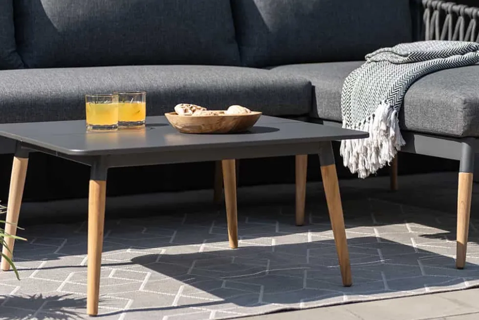Outdoor Beistelltisch IPANEMA 80cm anthrazit Aluminium Teakholz wetterfest Gartentisch