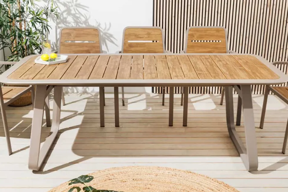 Outdoor Esstisch ORGANIC 200cm natur Kunststoff greige Aluminium Gartentisch wetterfest