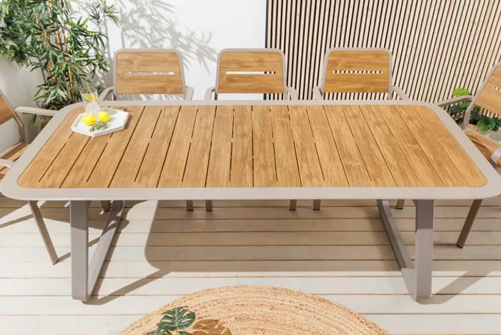 Outdoor Esstisch ORGANIC 200cm natur Kunststoff greige Aluminium Gartentisch wetterfest