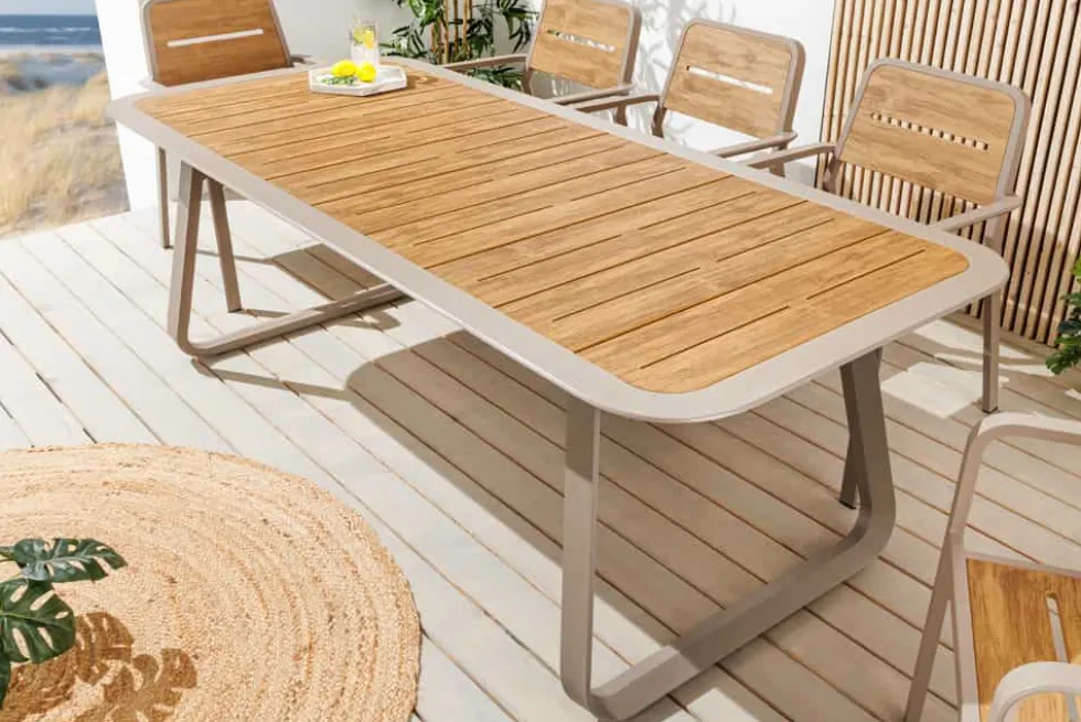 Outdoor Esstisch ORGANIC 200cm natur Kunststoff greige Aluminium Gartentisch wetterfest