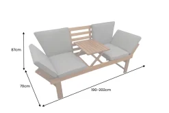 Outdoor Garten Sitzbank MODULAR 200cm natur grau Akazie mit Tisch inkl. Kissen klappbar