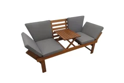 Outdoor Garten Sitzbank MODULAR 200cm natur grau Akazie mit Tisch inkl. Kissen klappbar