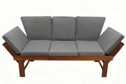 Outdoor Garten Sitzbank MODULAR 200cm natur grau Akazie mit Tisch inkl. Kissen klappbar