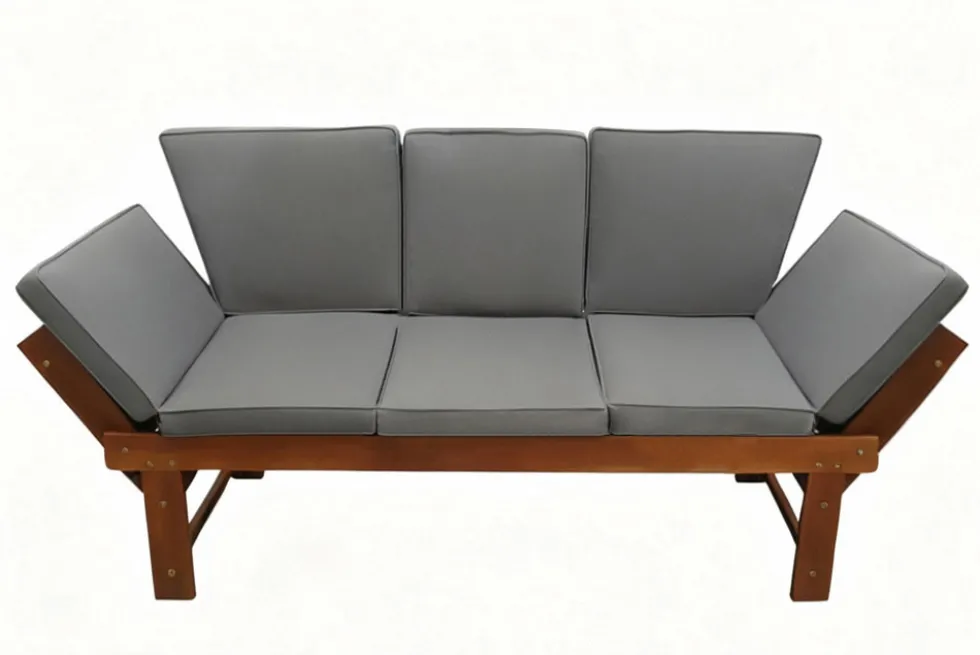 Outdoor Garten Sitzbank MODULAR 200cm natur grau Akazie mit Tisch inkl. Kissen klappbar