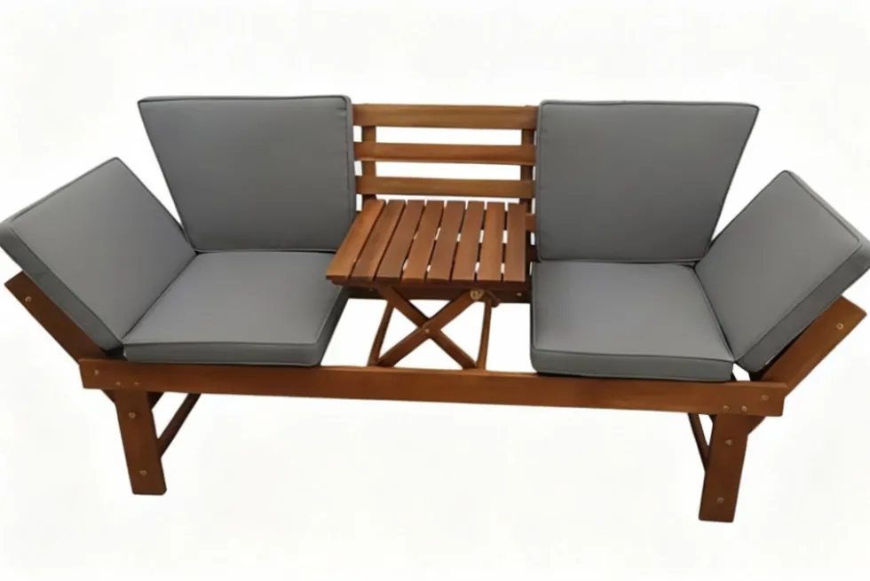Outdoor Garten Sitzbank MODULAR 200cm natur grau Akazie mit Tisch inkl. Kissen klappbar