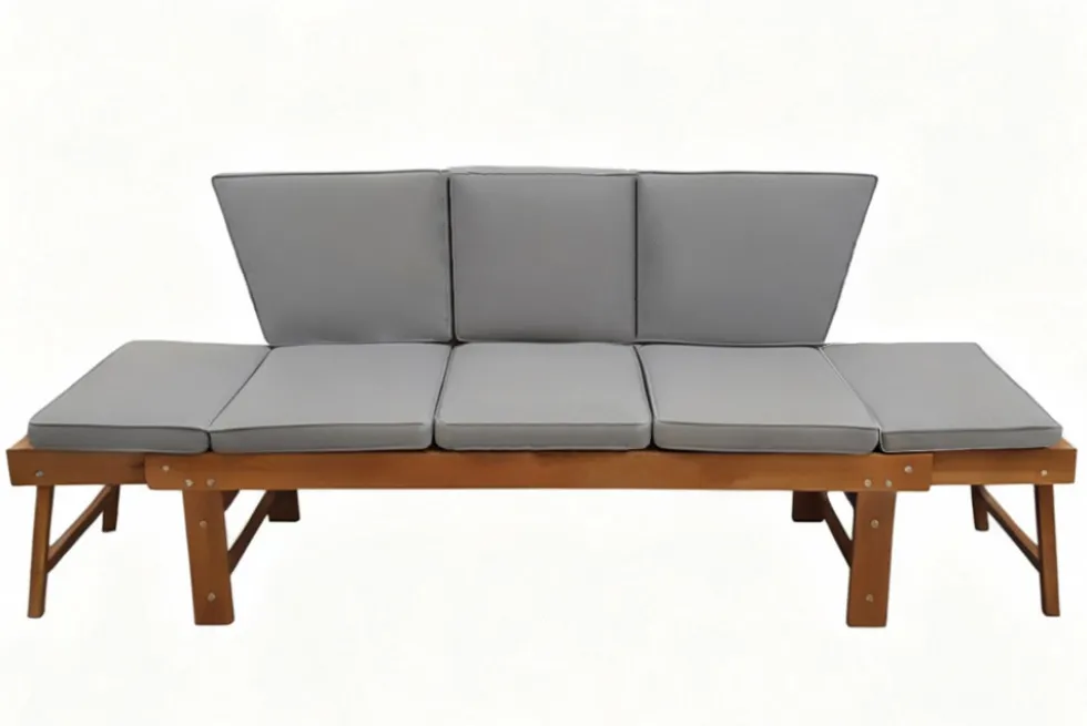 Outdoor Garten Sitzbank MODULAR 200cm natur grau Akazie mit Tisch inkl. Kissen klappbar