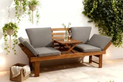 Outdoor Garten Sitzbank MODULAR 200cm natur grau Akazie mit Tisch inkl. Kissen klappbar