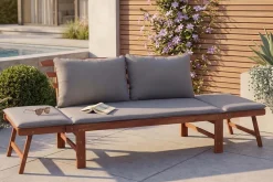 Outdoor Garten Sitzbank MODULAR 200cm natur grau Akazie inkl. Kissen klappbar