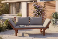 Outdoor Garten Sitzbank MODULAR 200cm natur grau Akazie inkl. Kissen klappbar