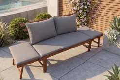 Outdoor Garten Sitzbank MODULAR 200cm natur grau Akazie inkl. Kissen klappbar