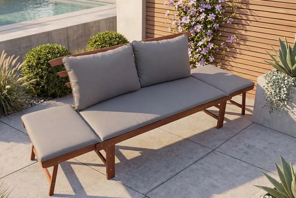 Outdoor Garten Sitzbank MODULAR 200cm natur grau Akazie inkl. Kissen klappbar