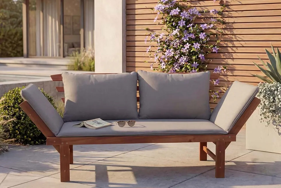 Outdoor Garten Sitzbank MODULAR 200cm natur grau Akazie inkl. Kissen klappbar