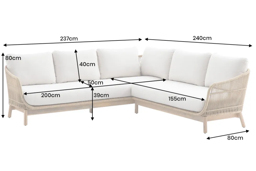 Outdoor Garten Sitzgruppe BALI ROPE 235cm beige natur Akazienholz Aluminium Kissen