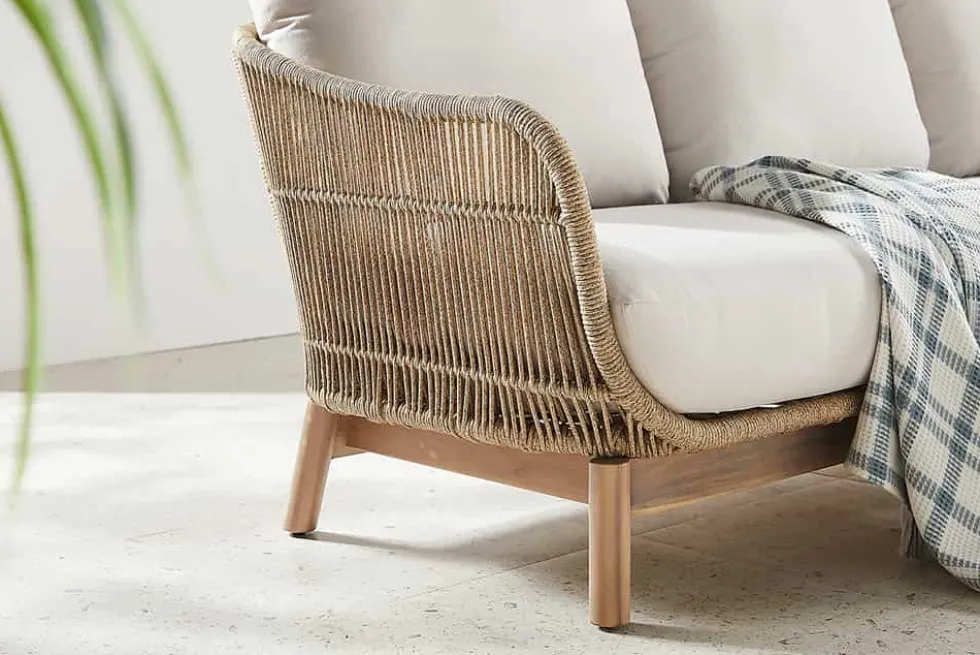 Outdoor Garten Sitzgruppe BALI ROPE 235cm beige natur Akazienholz Aluminium Kissen