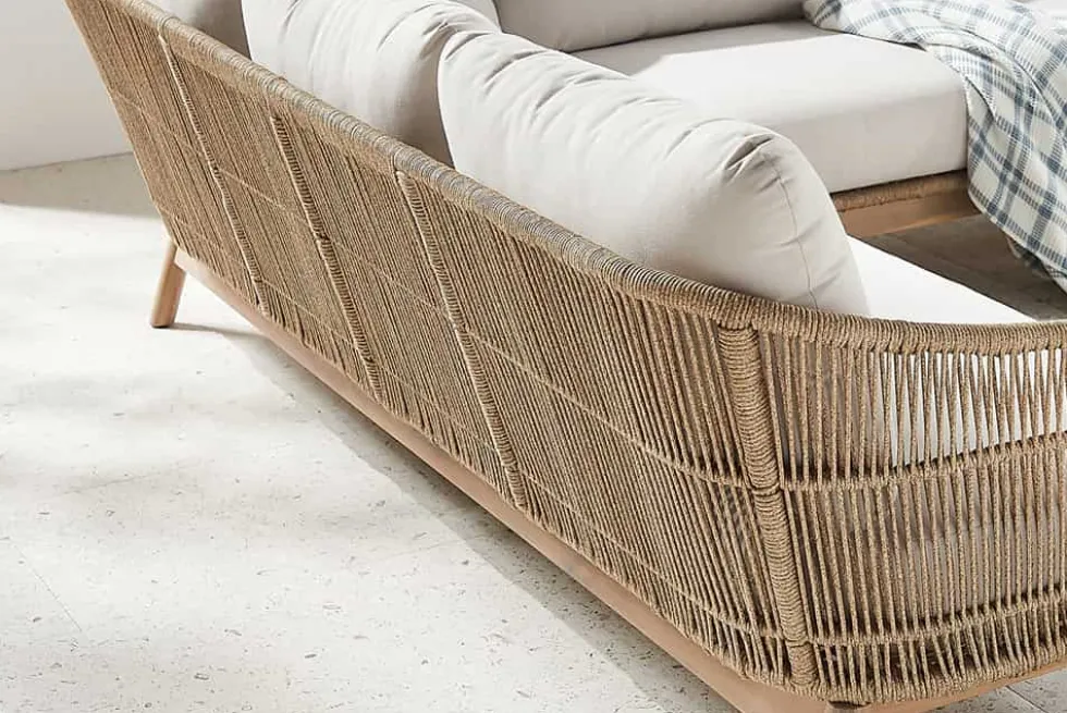 Outdoor Garten Sitzgruppe BALI ROPE 235cm beige natur Akazienholz Aluminium Kissen