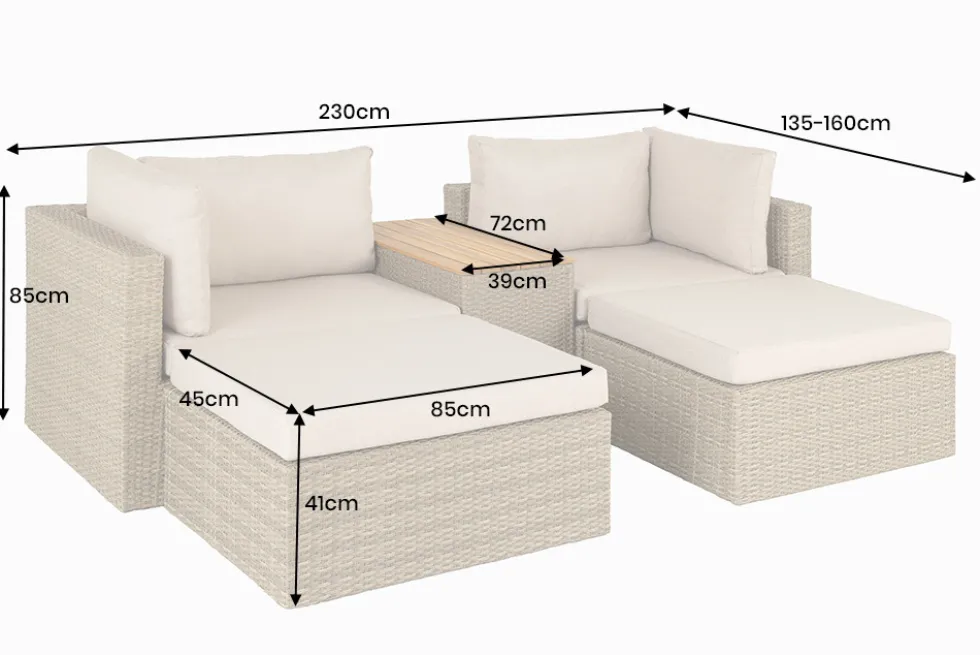 Outdoor Garten XXL Lounge-Set MONACO MODULAR 230cm natur beige Sitzecke inkl. Kissen und Tisch