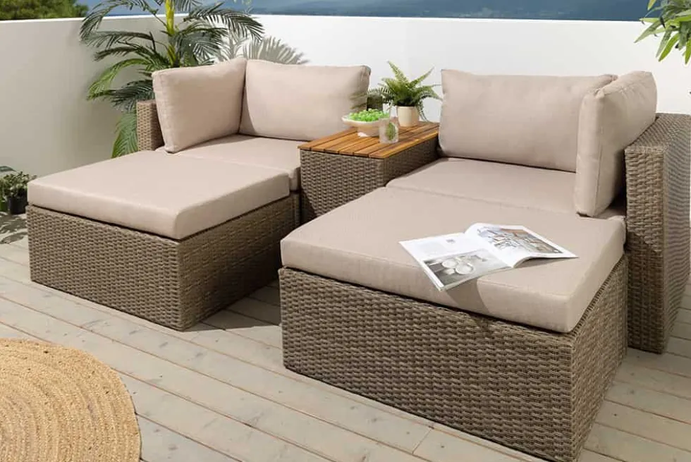 Outdoor Garten XXL Lounge-Set MONACO MODULAR 230cm natur beige Sitzecke inkl. Kissen und Tisch