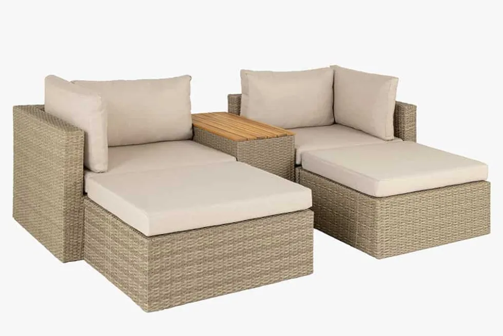 Outdoor Garten XXL Lounge-Set MONACO MODULAR 230cm natur beige Sitzecke inkl. Kissen und Tisch