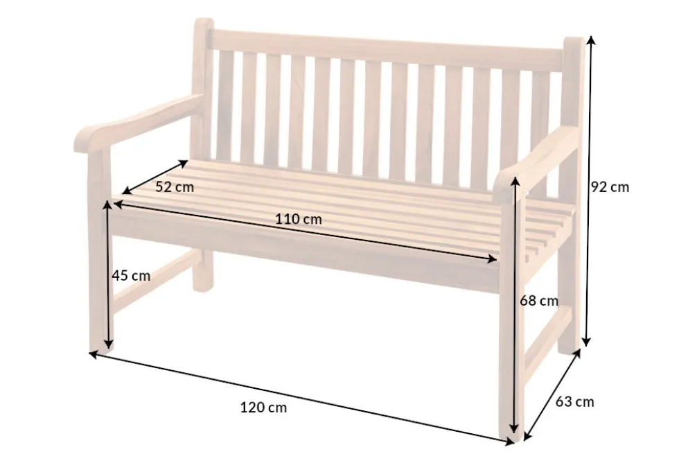 Outdoor Gartenbank EMPIRE TEAK 120cm natur Massivholz