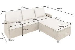 Outdoor Garten-Lounge MONACO 190cm natur Polyrattan Sitzecke inkl. Kissen wetterfest