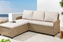 Outdoor Garten-Lounge MONACO 190cm natur Polyrattan Sitzecke inkl. Kissen wetterfest