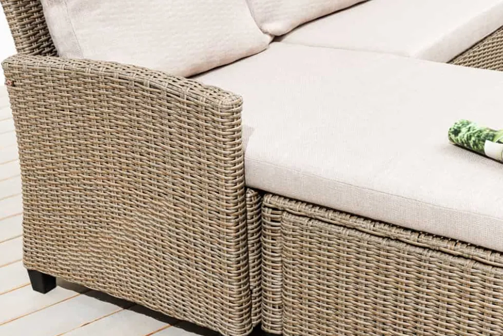 Outdoor Garten-Lounge MONACO 190cm natur Polyrattan Sitzecke inkl. Kissen wetterfest