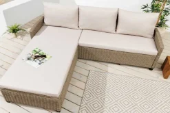 Outdoor Garten-Lounge MONACO 190cm natur Polyrattan Sitzecke inkl. Kissen wetterfest