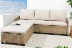 Outdoor Garten-Lounge MONACO 190cm natur Polyrattan Sitzecke inkl. Kissen wetterfest