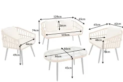 Outdoor Gartenlounge PARIS natur Rattan Gartenmöbel-Set inkl. Wechselbezügen grau creme