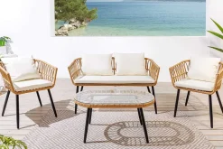 Outdoor Gartenlounge PARIS natur Rattan Gartenmöbel-Set inkl. Wechselbezügen grau creme