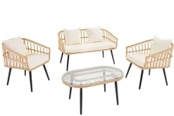 Outdoor Gartenlounge PARIS natur Rattan Gartenmöbel-Set inkl. Wechselbezügen grau creme