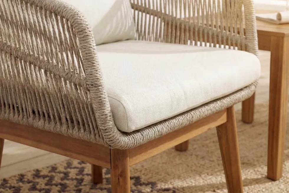 Outdoor Gartenlounge ROPE natur taupe Akazie 2er-Sitzgruppe inkl. Tisch und Kissen